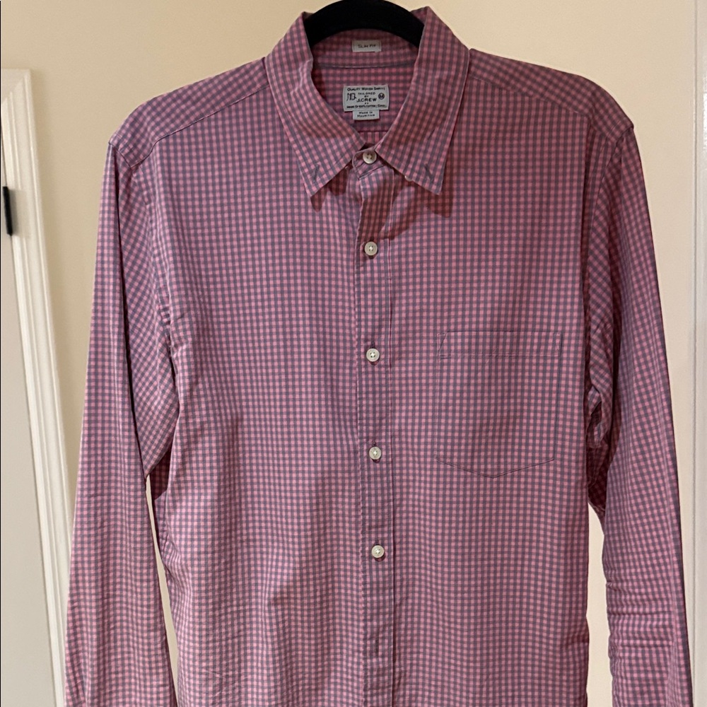 J. Crew Men's Pink Gingham Button Down Shirt